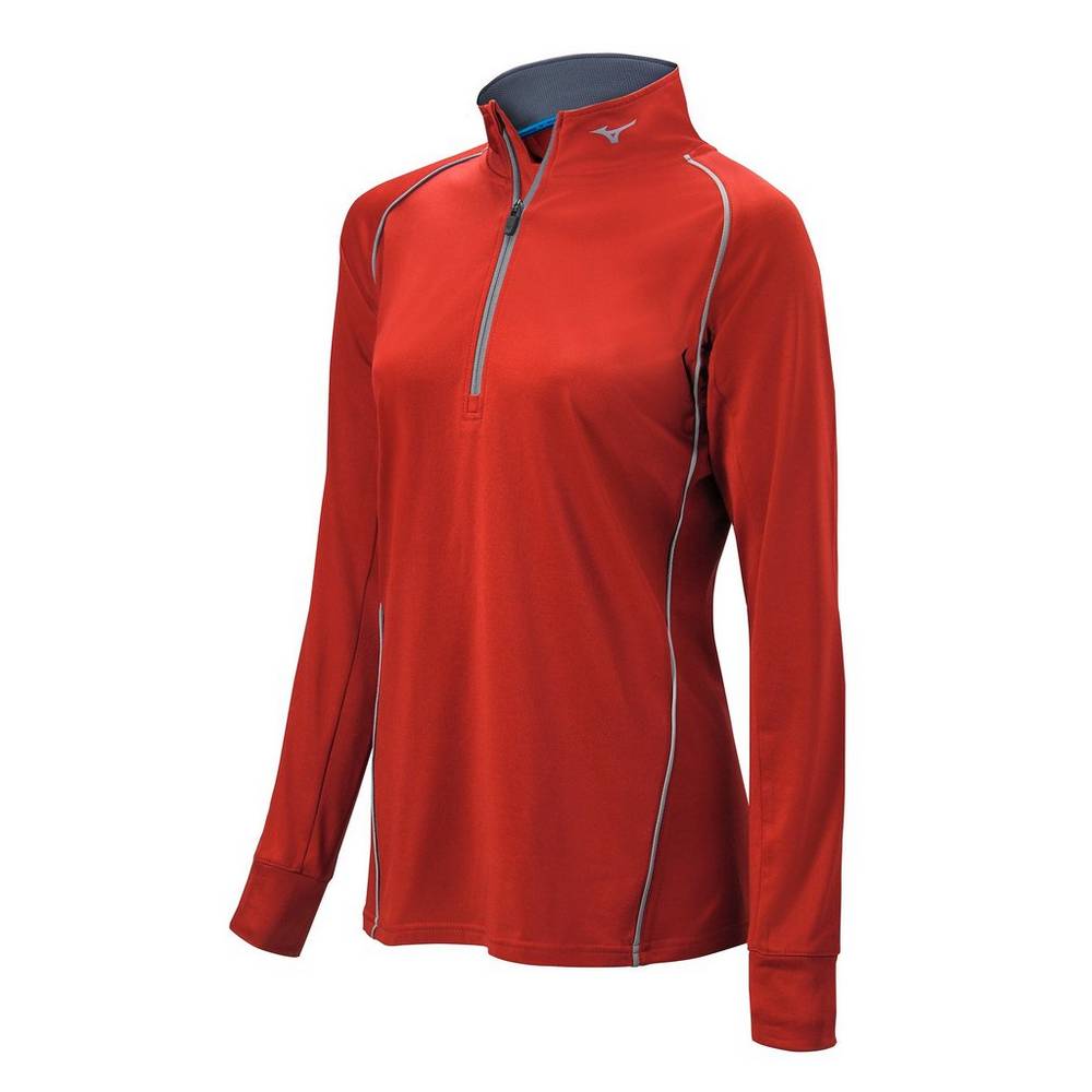 Moletom Mizuno Comp 1/2 Zip Long Sleeve - Mulher - Vermelhas - ODPEQ0492